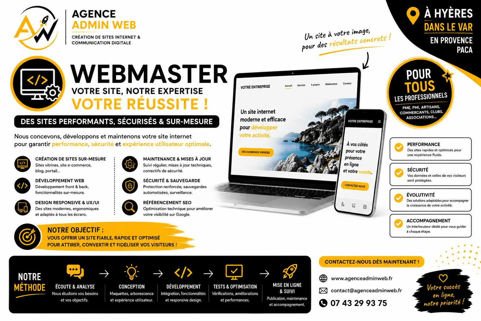Visuel pourles seervice de webmaster de l'agence Admin & Web à Hyeres en region PACA