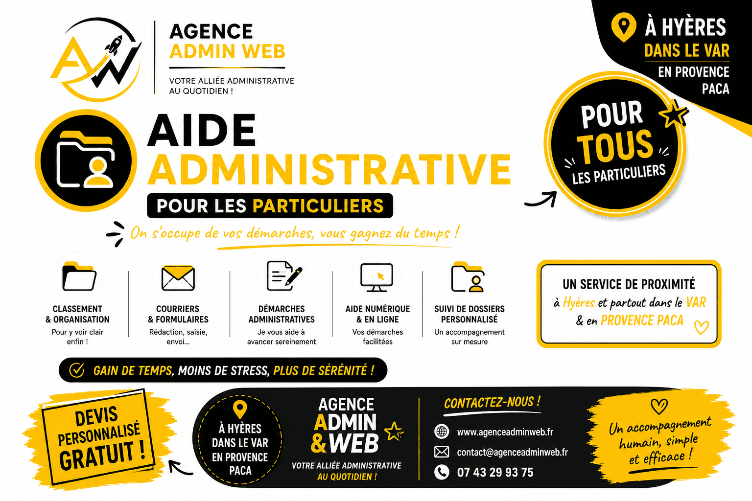 Visuel pourles seervice d Aide Administrative de l'agence Admin & Web à Hyeres en region PACA