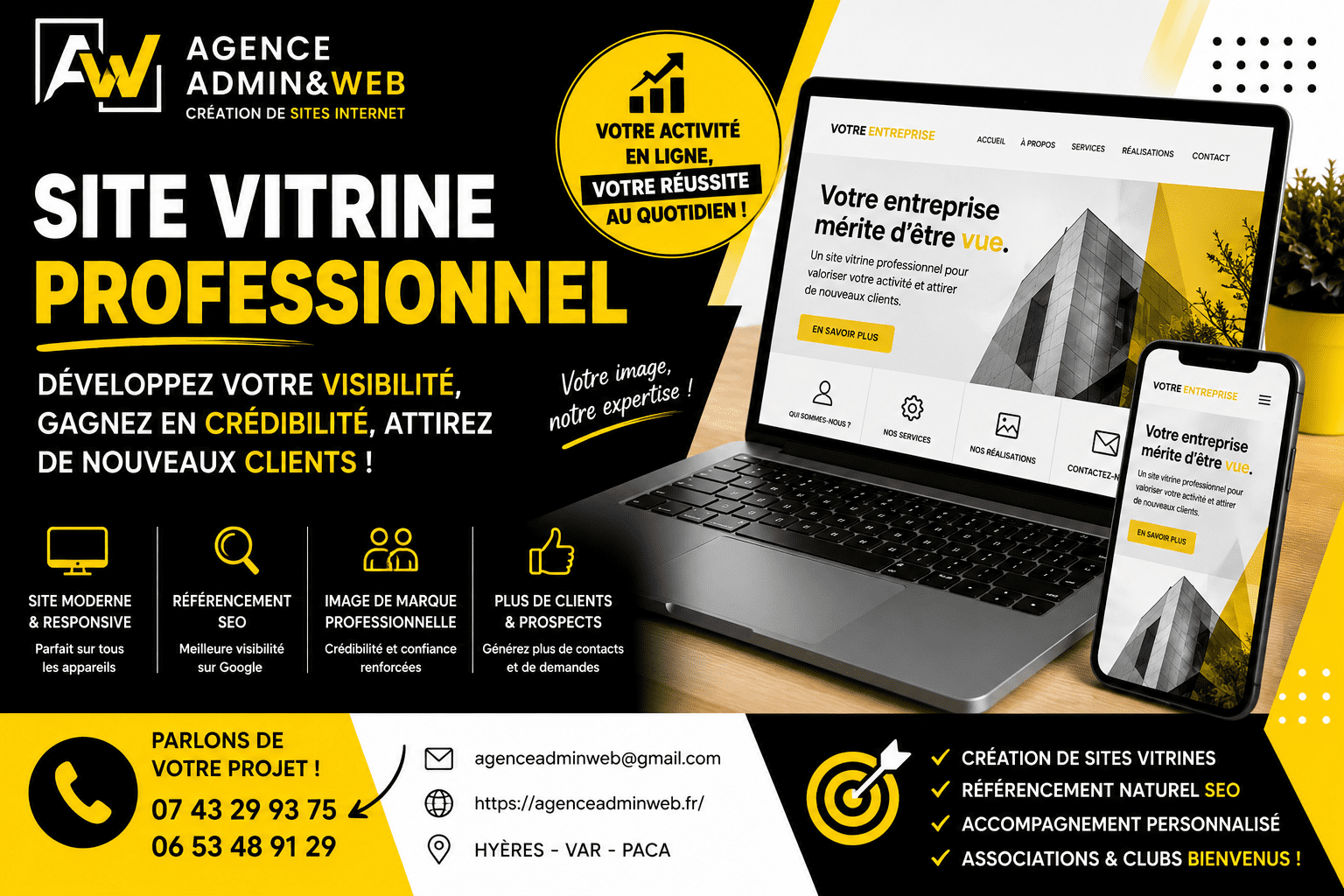 Site vitrine professionnel avec Agence Admin&Web Hyeres,PACA